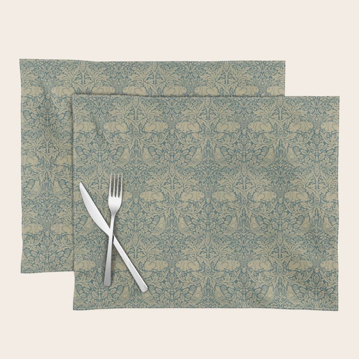 William Morris Brer Rabbit Blue Peacock Gold Vintage Pattern Placemat Gallery Image 1