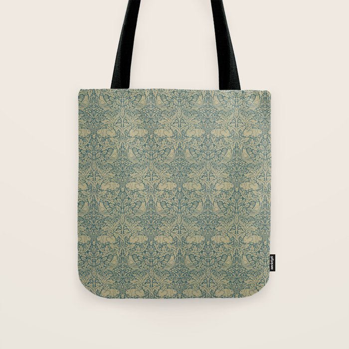 William Morris Brer Rabbit Blue Peacock Gold Vintage Pattern Tote Bag Gallery Image 1