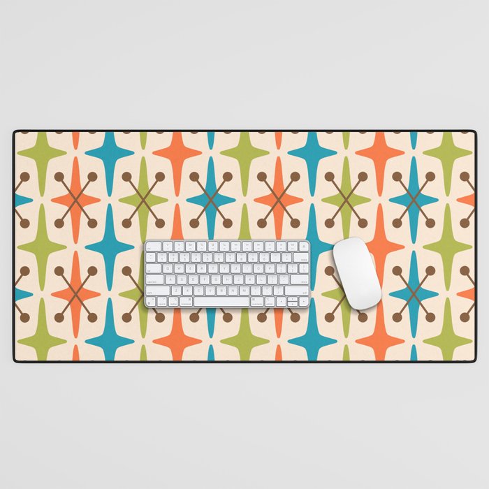 Mid Century Modern Atomic Starburst Pattern 441 Orange Brown Turquoise Chartreuse Desk Mat Gallery Image 1