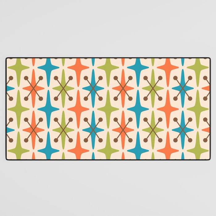 Mid Century Modern Atomic Starburst Pattern 441 Orange Brown Turquoise Chartreuse Desk Mat Gallery Image 3
