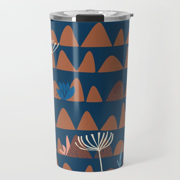 Farmland abstract pattern dark blue Travel Mug Gallery Image 1