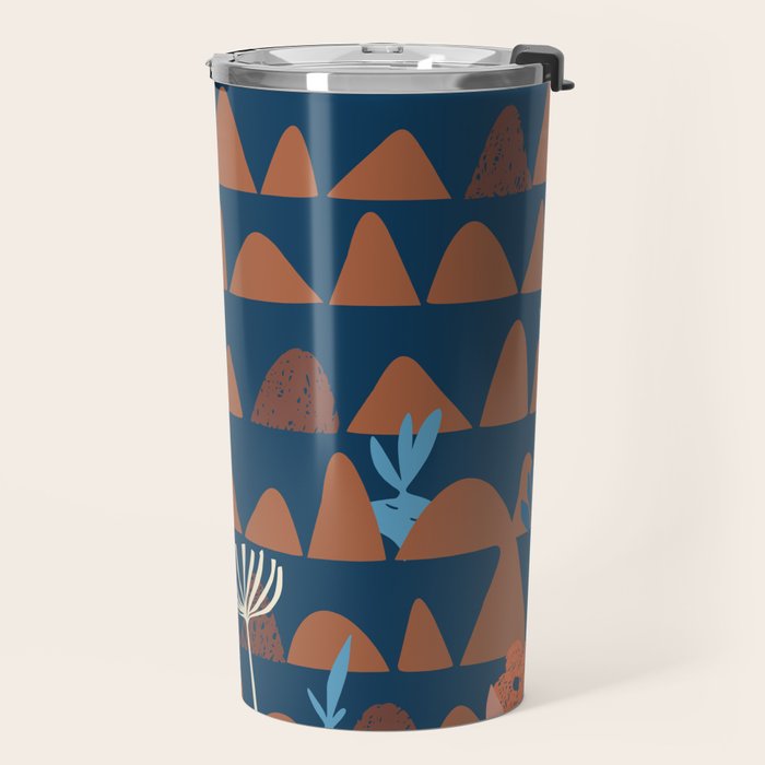 Farmland abstract pattern dark blue Travel Mug Gallery Image 2