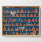 Farmland abstract pattern dark blue Serving Tray Gallery Image 1