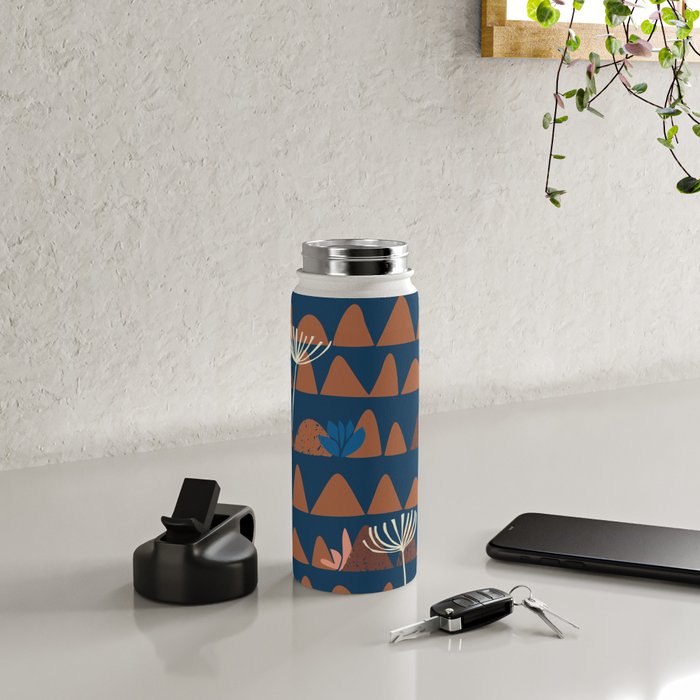 Farmland abstract pattern dark blue Water Bottle Gallery Image 4