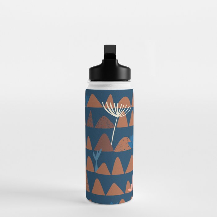 Farmland abstract pattern dark blue Water Bottle Gallery Image 3