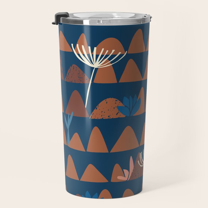 Farmland abstract pattern dark blue Travel Mug Gallery Image 3