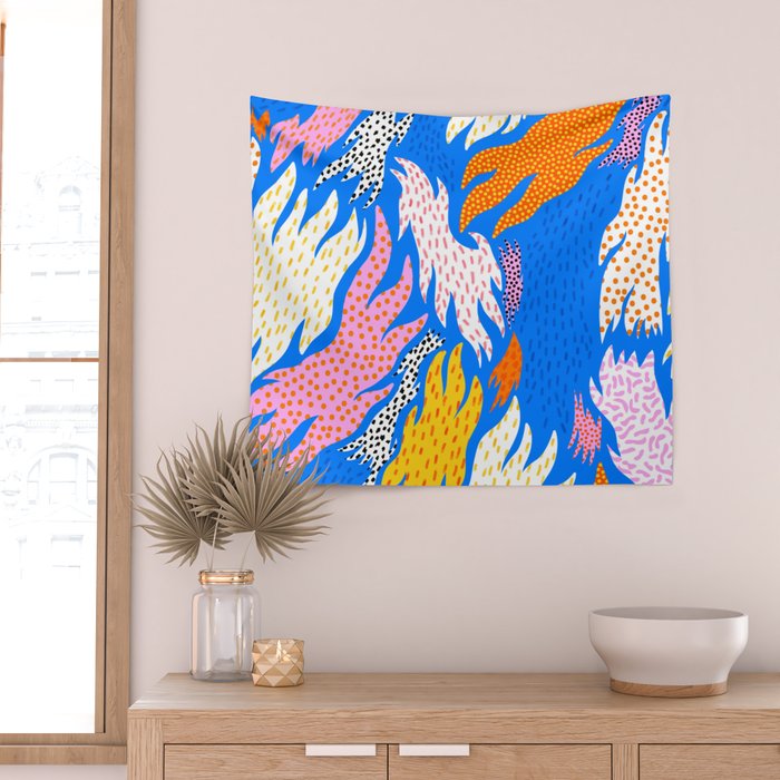 Abstract hand drawn shapes doodle pattern Wall Tapestry Gallery Image 2