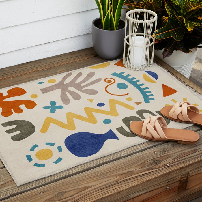 Modern Boho Matisse Inspired Artwork Outdoor Rug Gallery Image 2
