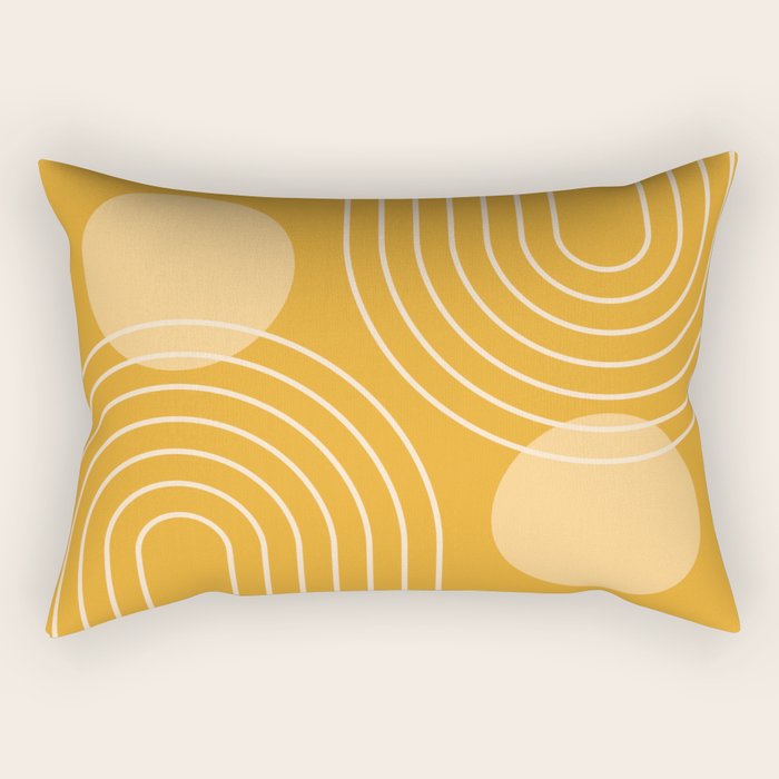 Mid Century Modern Geometric 118 in Yellow Gold Shades (Rainbow and Sun Abstraction) Rectangular Pillow Gallery Image 1