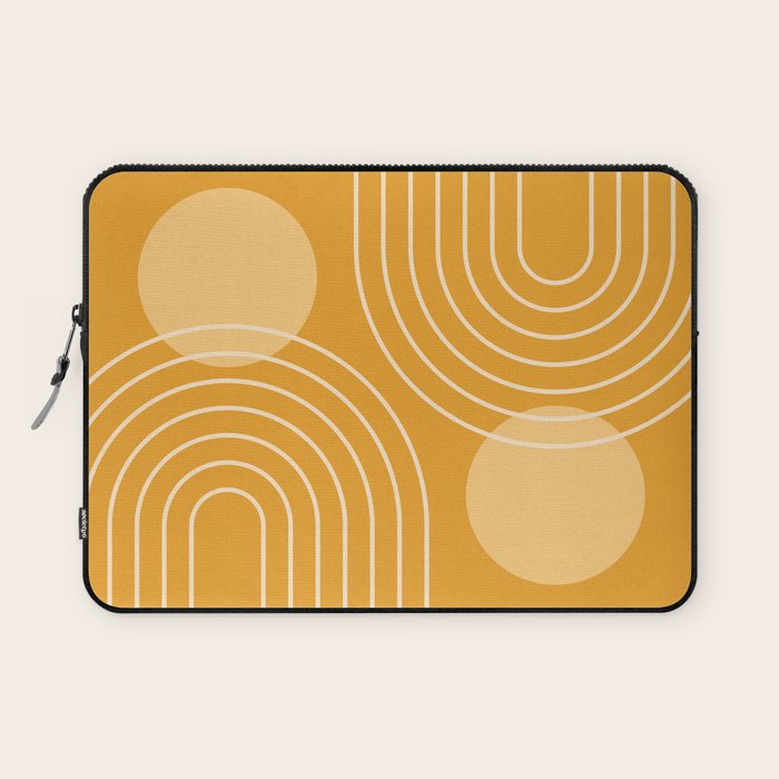 Mid Century Modern Geometric 118 in Yellow Gold Shades (Rainbow and Sun Abstraction) Laptop Sleeve Gallery Image 1