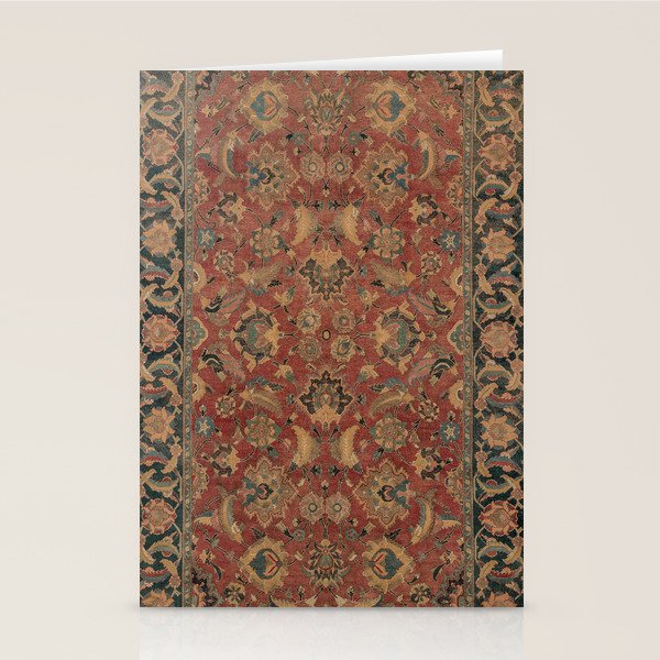 Flowery Boho Rug I // 17th Century Distressed Colorful Red Navy Blue Burlap Tan Ornate Accent Patter Stationery Card Gallery Image 1