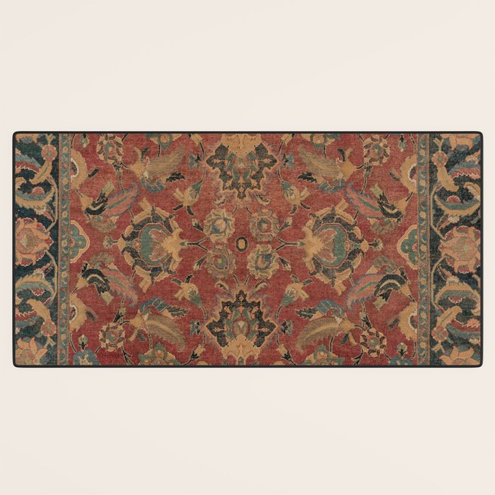 Flowery Boho Rug I // 17th Century Distressed Colorful Red Navy Blue Burlap Tan Ornate Accent Patter Desk Mat Gallery Image 3