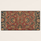 Flowery Boho Rug I // 17th Century Distressed Colorful Red Navy Blue Burlap Tan Ornate Accent Patter Desk Mat Gallery Image 3