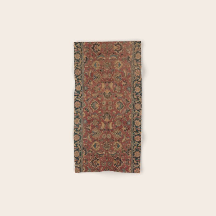 Flowery Boho Rug I // 17th Century Distressed Colorful Red Navy Blue Burlap Tan Ornate Accent Patter Bath Towel Gallery Image 1