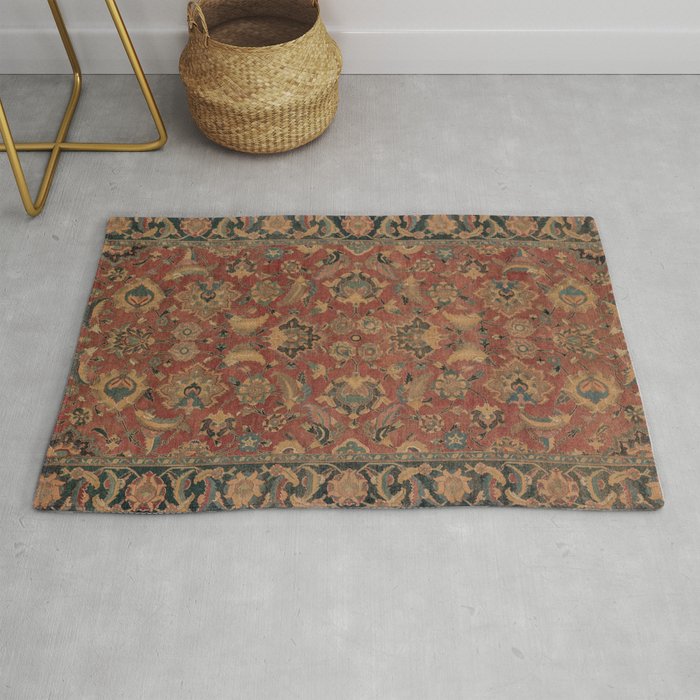 Flowery Boho Rug I // 17th Century Distressed Colorful Red Navy Blue Burlap Tan Ornate Accent Patter Rug Gallery Image 1