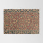Flowery Boho Rug I // 17th Century Distressed Colorful Red Navy Blue Burlap Tan Ornate Accent Patter Rug Gallery Image 2