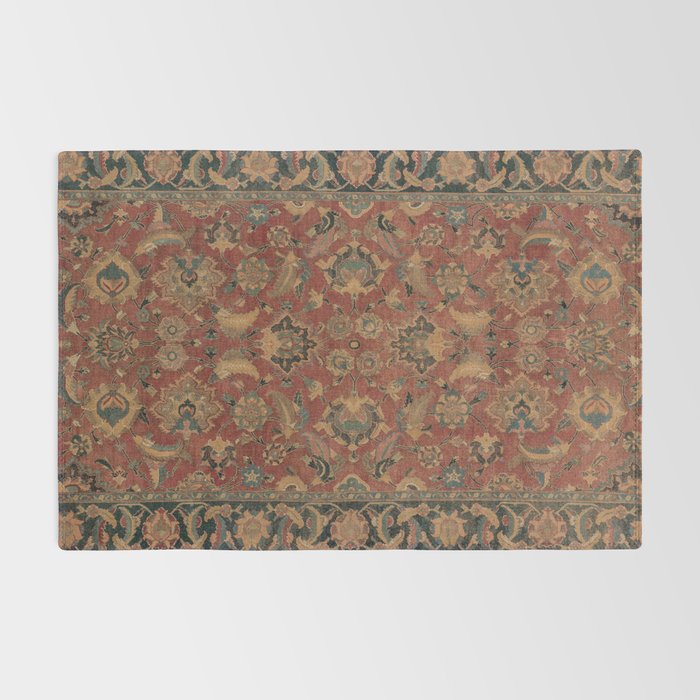 Flowery Boho Rug I // 17th Century Distressed Colorful Red Navy Blue Burlap Tan Ornate Accent Patter Rug Gallery Image 2