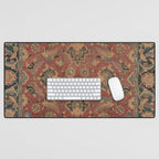 Flowery Boho Rug I // 17th Century Distressed Colorful Red Navy Blue Burlap Tan Ornate Accent Patter Desk Mat Gallery Image 1