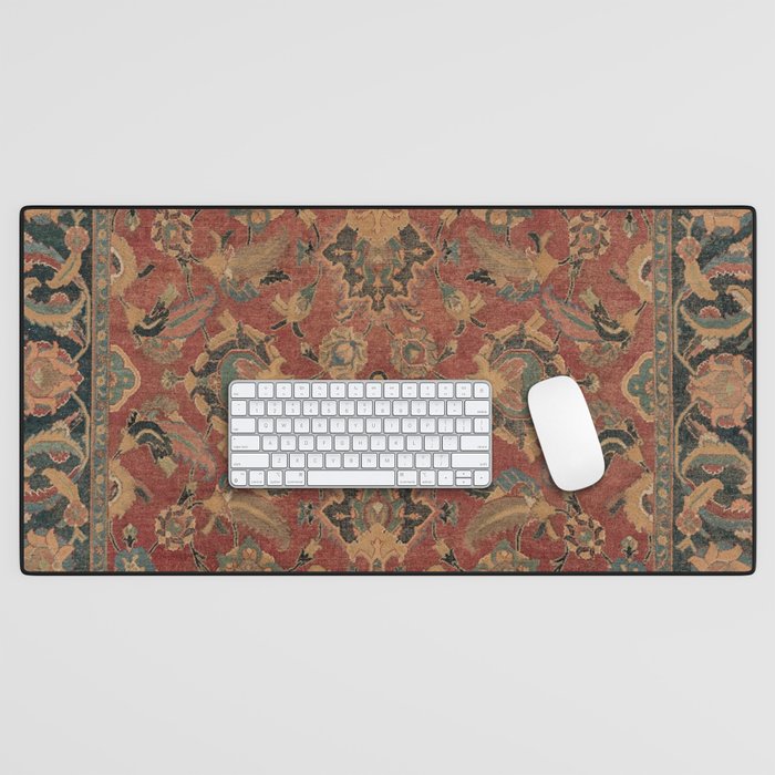 Flowery Boho Rug I // 17th Century Distressed Colorful Red Navy Blue Burlap Tan Ornate Accent Patter Desk Mat Gallery Image 1