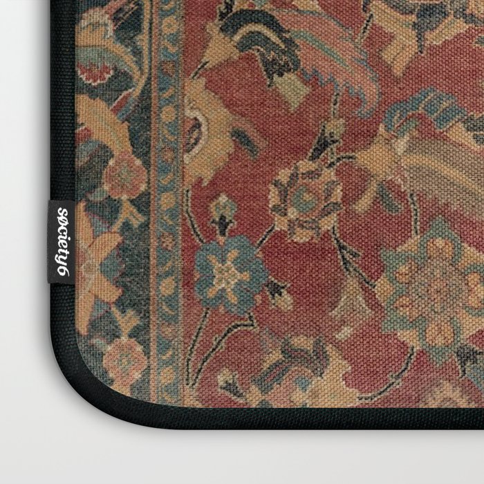 Flowery Boho Rug I // 17th Century Distressed Colorful Red Navy Blue Burlap Tan Ornate Accent Patter Laptop Sleeve Gallery Image 3