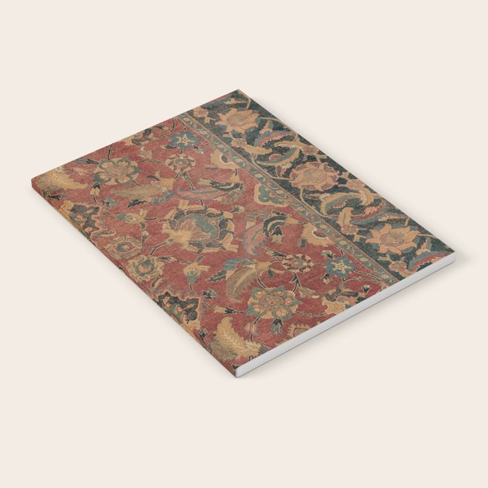 Flowery Boho Rug I // 17th Century Distressed Colorful Red Navy Blue Burlap Tan Ornate Accent Patter Notebook Gallery Image 2