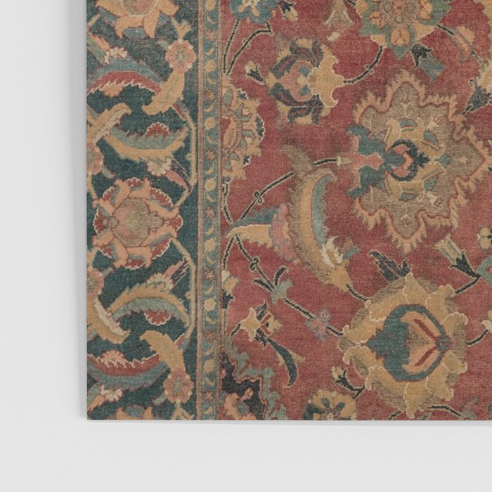 Flowery Boho Rug I // 17th Century Distressed Colorful Red Navy Blue Burlap Tan Ornate Accent Patter Poster Gallery Image 3