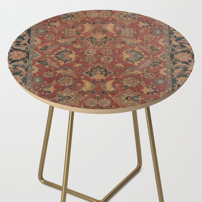 Flowery Boho Rug I // 17th Century Distressed Colorful Red Navy Blue Burlap Tan Ornate Accent Patter Side Table Gallery Image 2