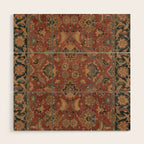 Flowery Boho Rug I // 17th Century Distressed Colorful Red Navy Blue Burlap Tan Ornate Accent Patter Wood Wall Art Gallery Image 1
