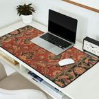Flowery Boho Rug I // 17th Century Distressed Colorful Red Navy Blue Burlap Tan Ornate Accent Patter Desk Mat Gallery Image 2