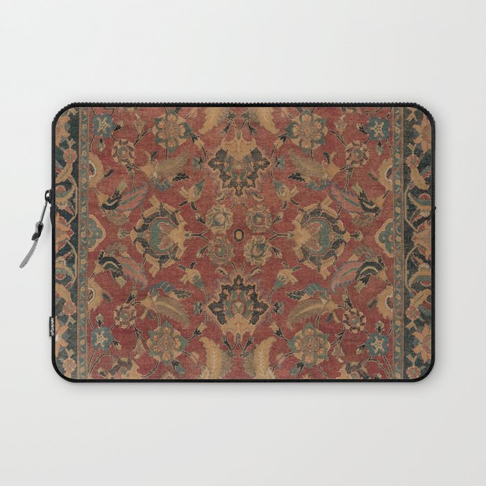 Flowery Boho Rug I // 17th Century Distressed Colorful Red Navy Blue Burlap Tan Ornate Accent Patter Laptop Sleeve Gallery Image 1