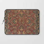 Flowery Boho Rug I // 17th Century Distressed Colorful Red Navy Blue Burlap Tan Ornate Accent Patter Laptop Sleeve Gallery Image 1
