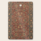 Flowery Boho Rug I // 17th Century Distressed Colorful Red Navy Blue Burlap Tan Ornate Accent Patter Cutting Board Gallery Image 1