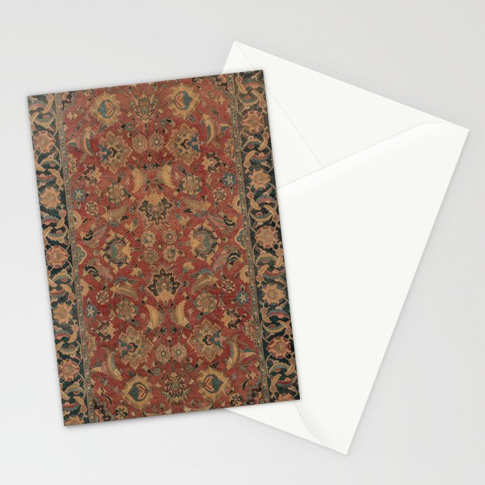 Flowery Boho Rug I // 17th Century Distressed Colorful Red Navy Blue Burlap Tan Ornate Accent Patter Stationery Card Gallery Image 2