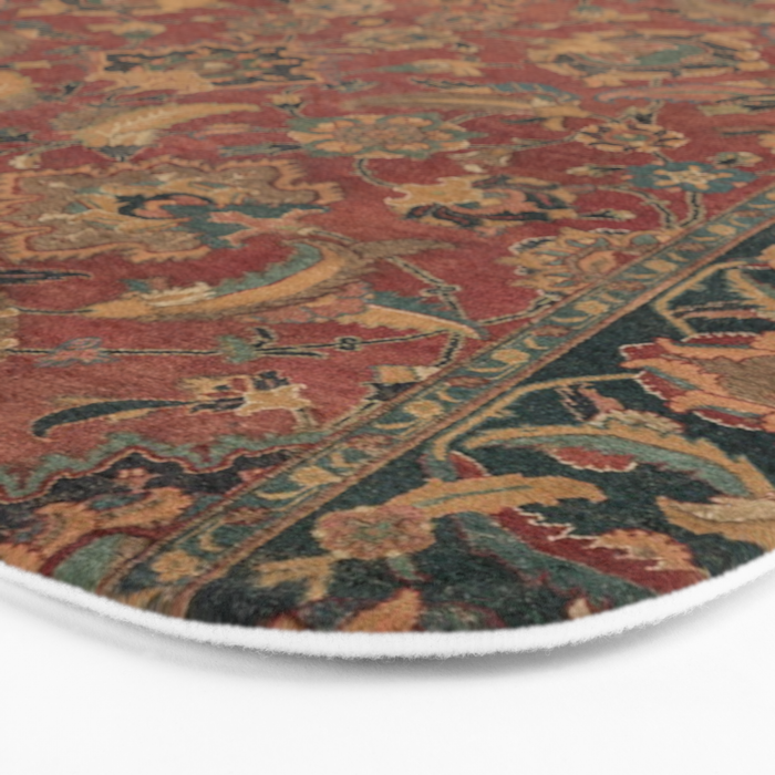 Flowery Boho Rug I // 17th Century Distressed Colorful Red Navy Blue Burlap Tan Ornate Accent Patter Bath Mat Gallery Image 3