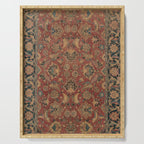 Flowery Boho Rug I // 17th Century Distressed Colorful Red Navy Blue Burlap Tan Ornate Accent Patter Serving Tray Gallery Image 1