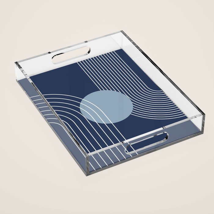 Geometric Lines in night Blue 10 (Rainbow and Sun Abstract) Acrylic Tray Gallery Image 1