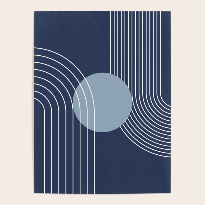 Geometric Lines in night Blue 10 (Rainbow and Sun Abstract) Poster Gallery Image 1