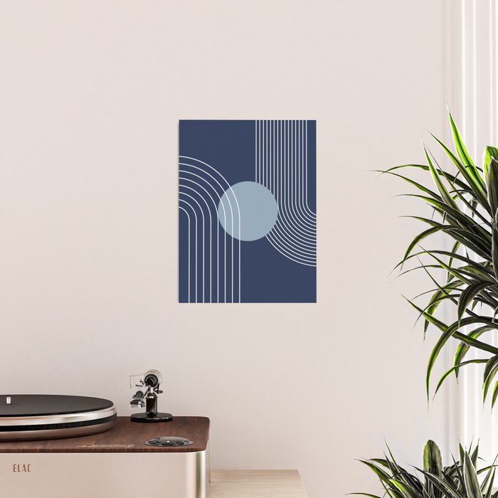 Geometric Lines in night Blue 10 (Rainbow and Sun Abstract) Poster Gallery Image 2