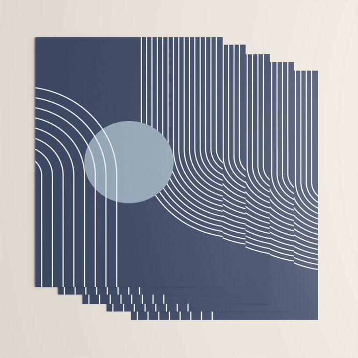 Geometric Lines in night Blue 10 (Rainbow and Sun Abstract) Wrapping Paper Gallery Image 3
