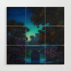 Blue Fountain at Twilight by Maxfield Parrish Wood Wall Art Gallery Image 1