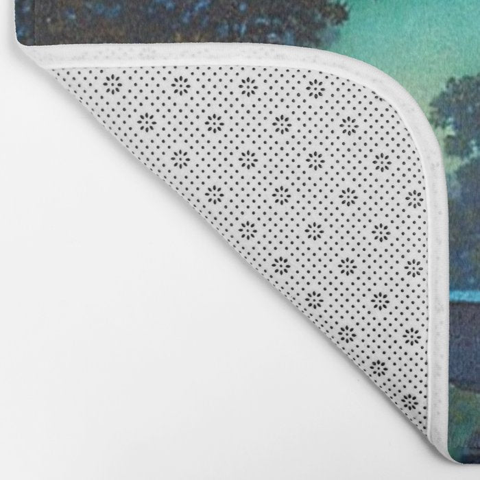 Blue Fountain at Twilight by Maxfield Parrish Bath Mat Gallery Image 2