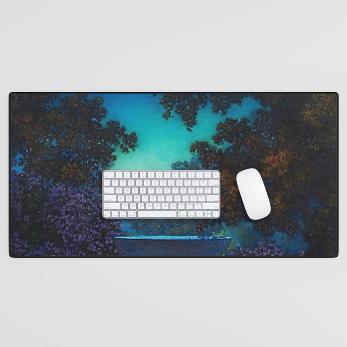 Blue Fountain at Twilight by Maxfield Parrish Desk Mat Gallery Image 1