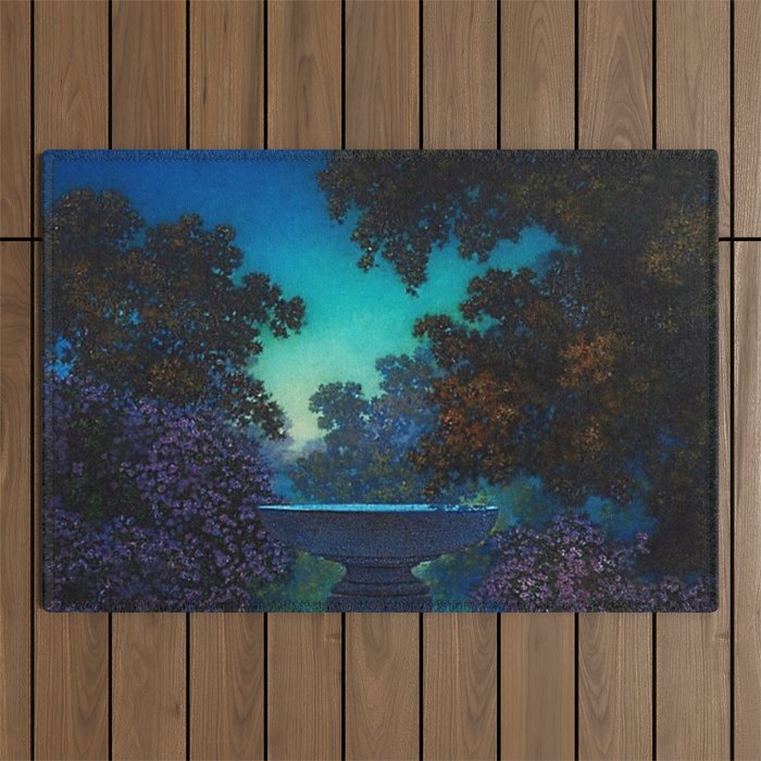 Blue Fountain at Twilight by Maxfield Parrish Outdoor Rug Gallery Image 1