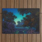 Blue Fountain at Twilight by Maxfield Parrish Outdoor Rug Gallery Image 1