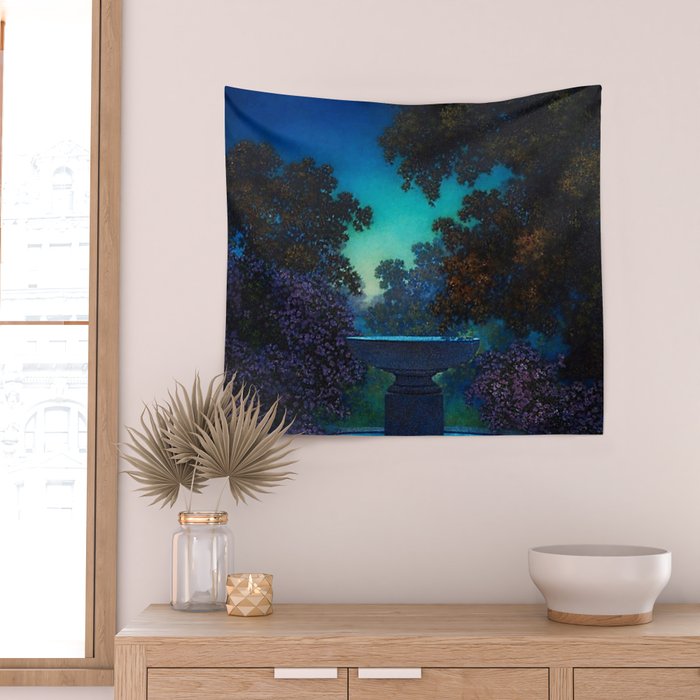 Blue Fountain at Twilight by Maxfield Parrish Wall Tapestry Gallery Image 2