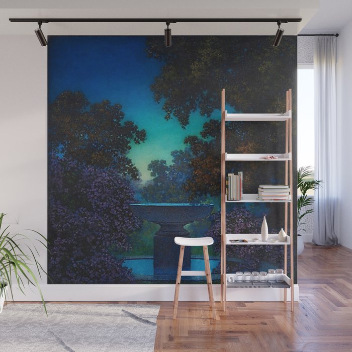 Blue Fountain at Twilight by Maxfield Parrish Wall Mural Gallery Image 1