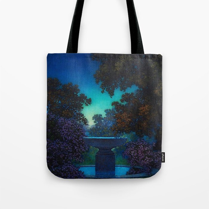 Blue Fountain at Twilight by Maxfield Parrish Tote Bag Gallery Image 1