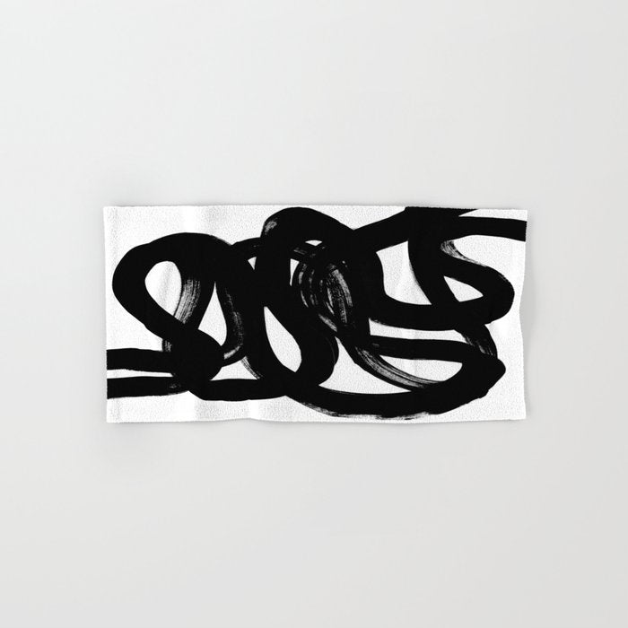 Swirl Black & White Minimalist Abstract Mid century Ink Art Dark Brush Strokes Towels Gallery Image 1