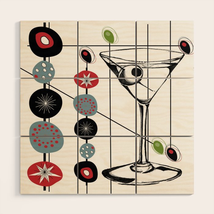 Mid-Century Modern Art Atomic Cocktail 3.0 Wood Wall Art Gallery Image 1