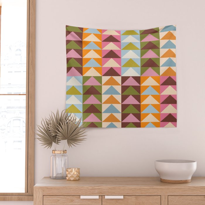 Quilt Triangle Shapes - Multi-color Wall Tapestry Gallery Image 2